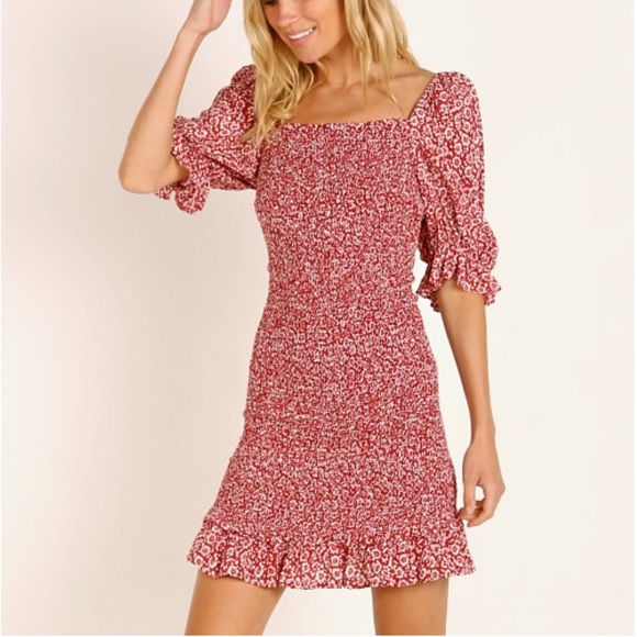 Auguste The Label‎ Marlowe Shirred Mini Dress in Red Sunflower Size US 4 - Picture 1 of 9